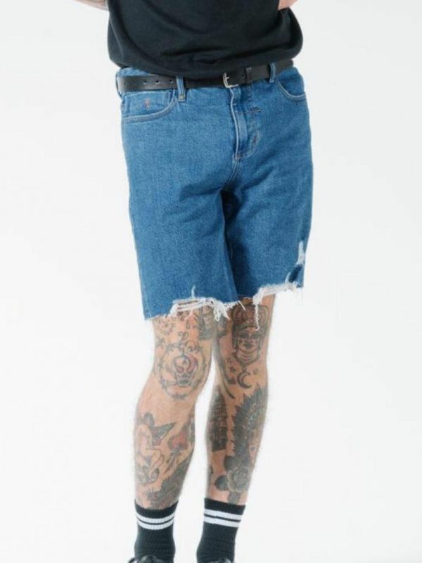 Destroyed Denim Short Mens Pants And Jeans Colour is Rinsed Blue