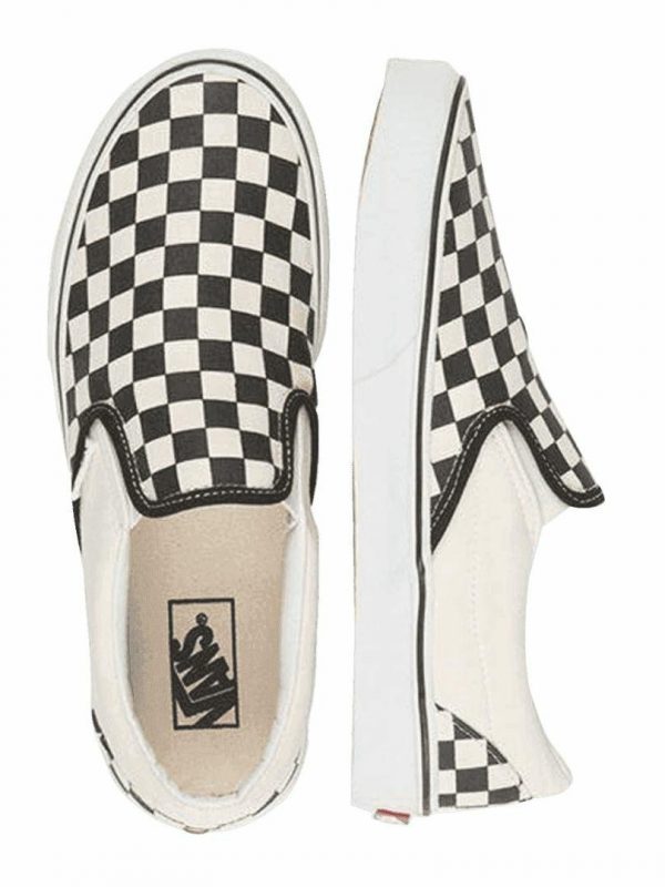 Classic Slip On Checkers Unisex Shoes And Boots Colour is White Checker