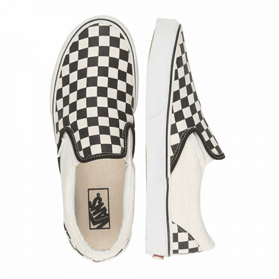 Classic Slip On Checkers Unisex Shoes And Boots Colour is White Checker
