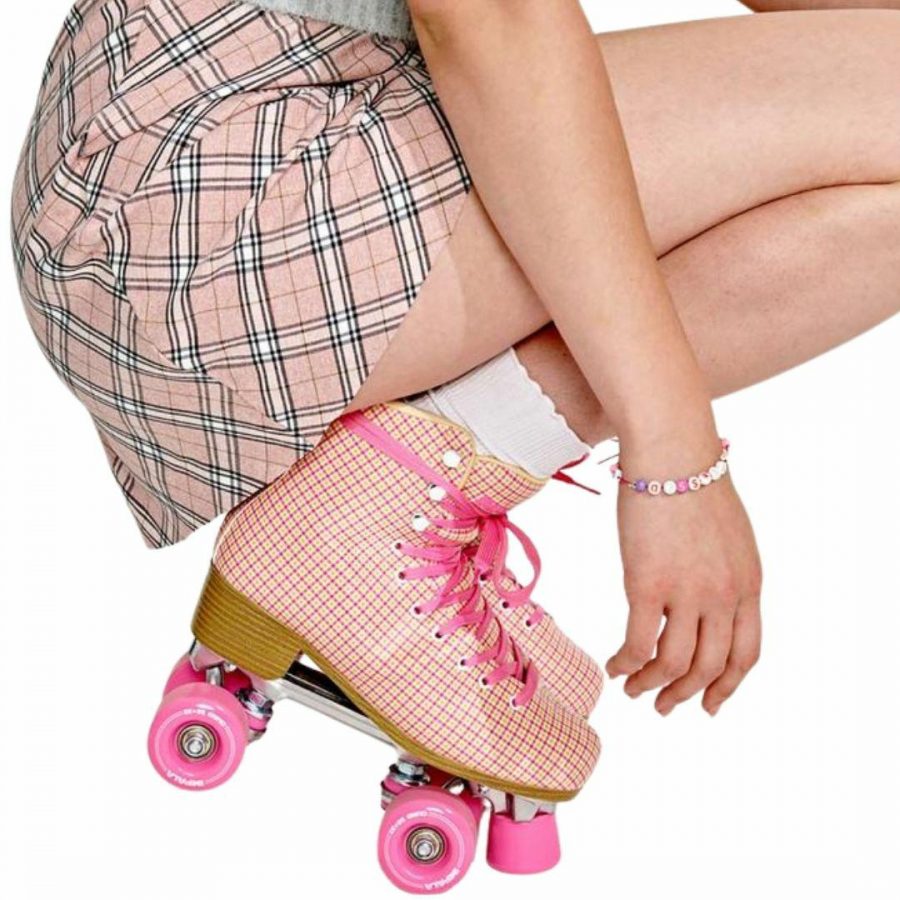Pink Tartan Quad Skate Womens Roller Skates Colour is Pink Tartan