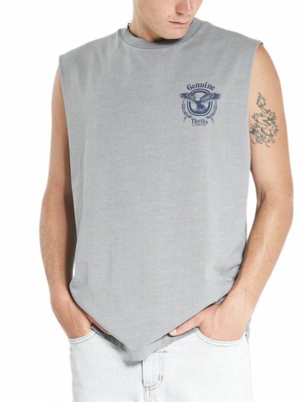 Genuine Merch Fit Muscle Mens Tanks And Singlets Colour is Washed Grey