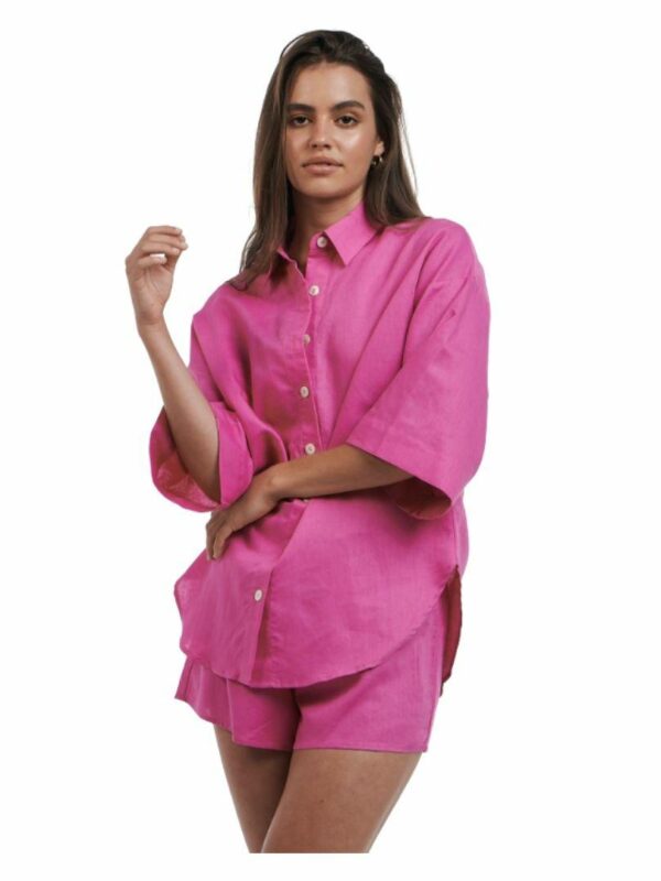Harlow Oversized Shirt Womens Tops Colour is Magenta