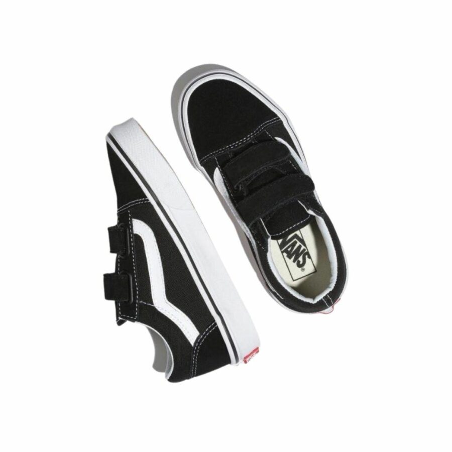 Old Skool Velcro Youth Unisex Shoes And Boots Colour is Black True White
