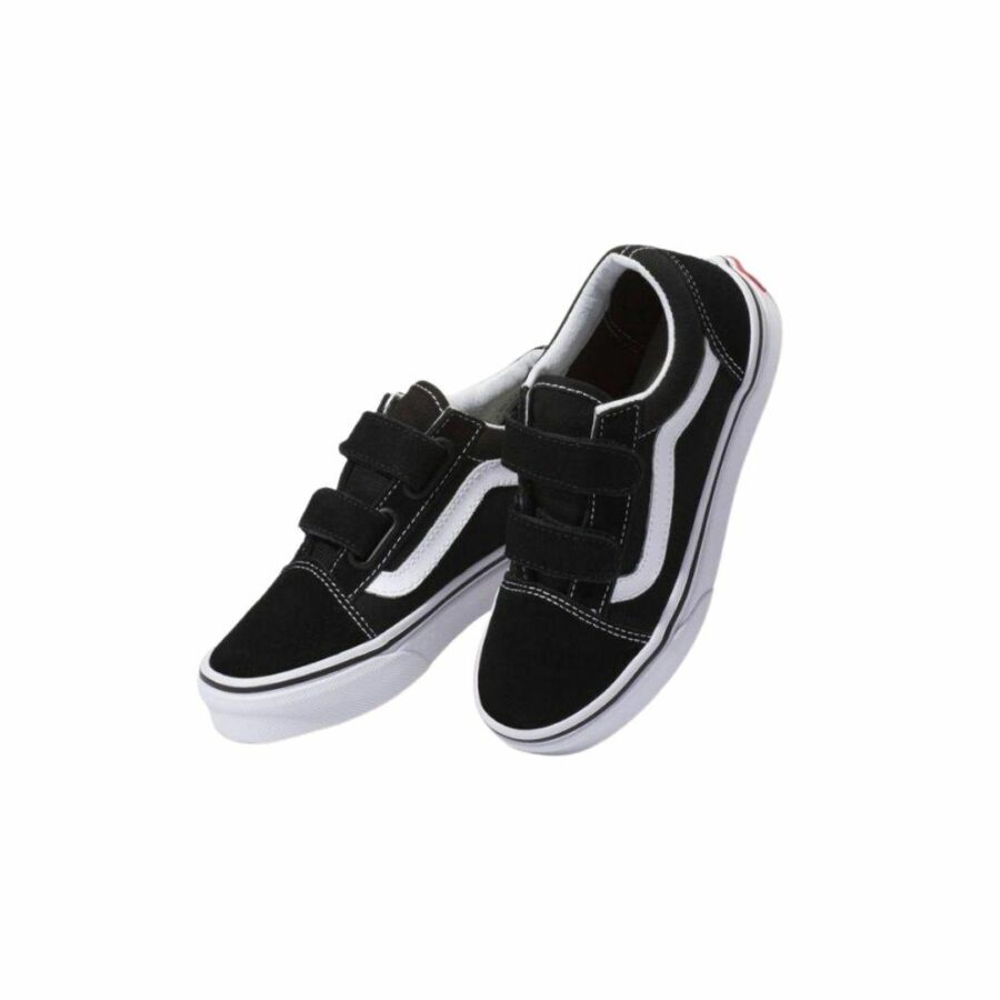 Old Skool Velcro Youth Unisex Shoes And Boots Colour is Black True White