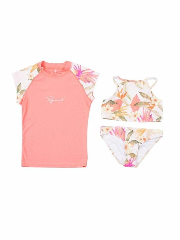Girls 3 Piece Set Girls Rash Shirts And Lycra Tops Colour is Pink