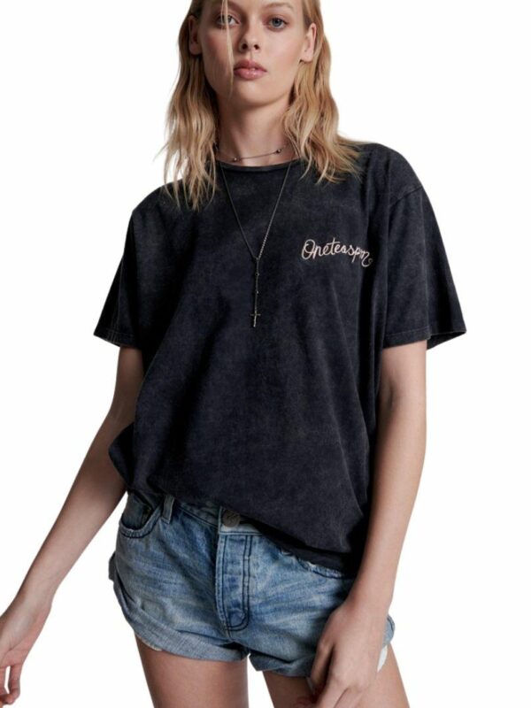 Embroidered Logo Tee Womens Tops Colour is Black Acid