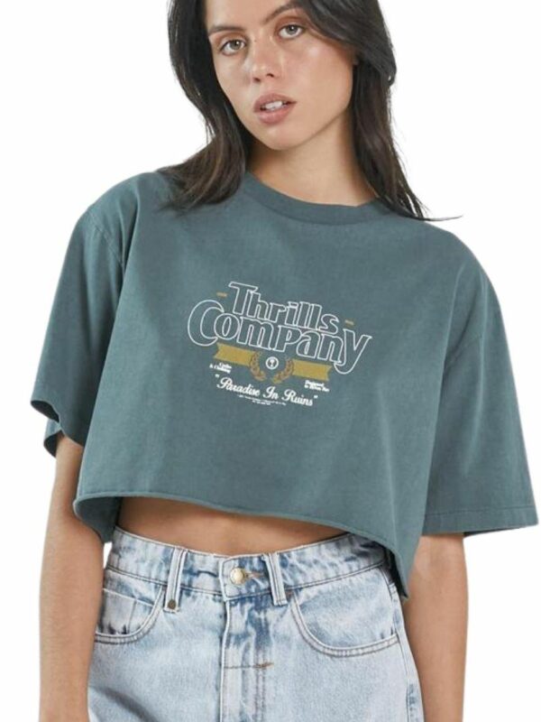 Full Strength Merch Crop Womens Tops Colour is Vintage Teal