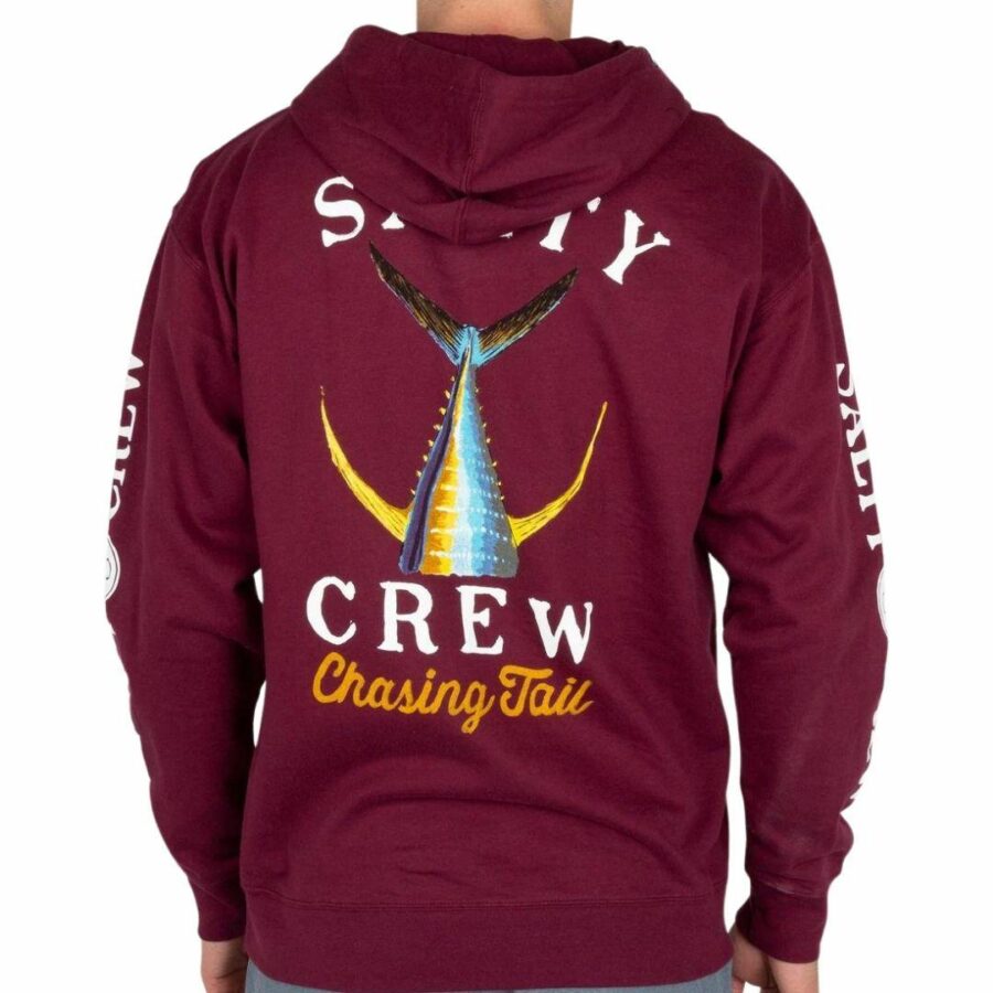 Tailed Hood Fleece Mens Hooded Tops And Crew Tops Colour is Burgundy