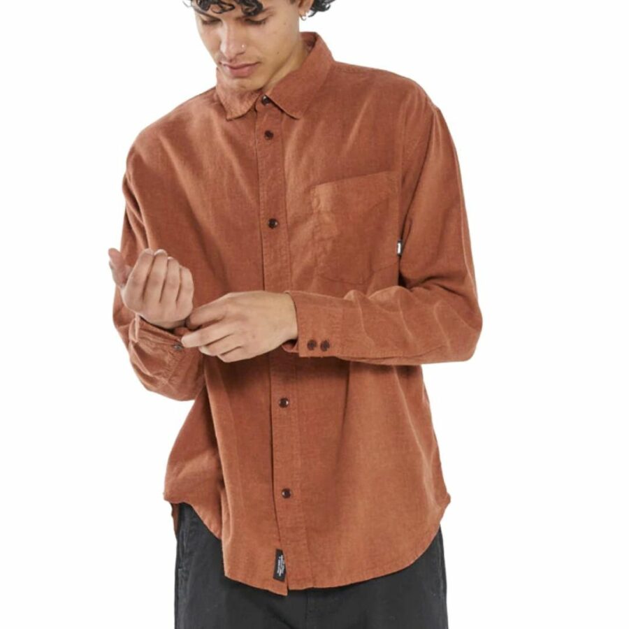 Hemp Minimal Long Sleeve Mens Tops Colour is Coff