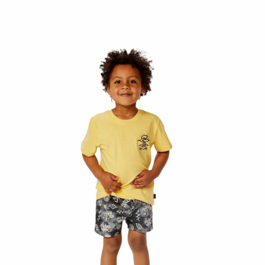 Icons Of Shred Tee Kids Toddlers And Groms Boardshorts Colour is Butter Yellow