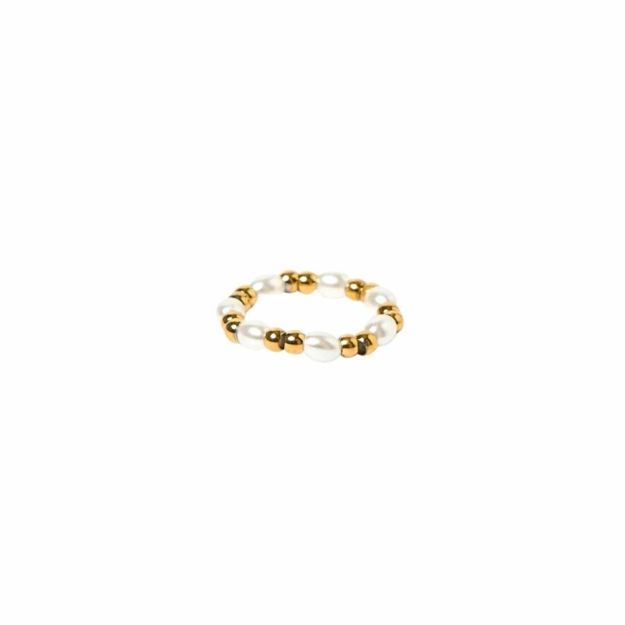 Lyra Gold Pearl Ring Womens Fashion Accessories Colour is Gold Pearl