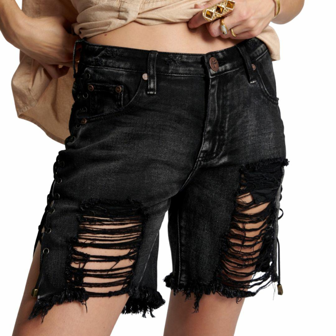 Lace Up Stevies Short Womens Walkshorts Colour is Faded Black