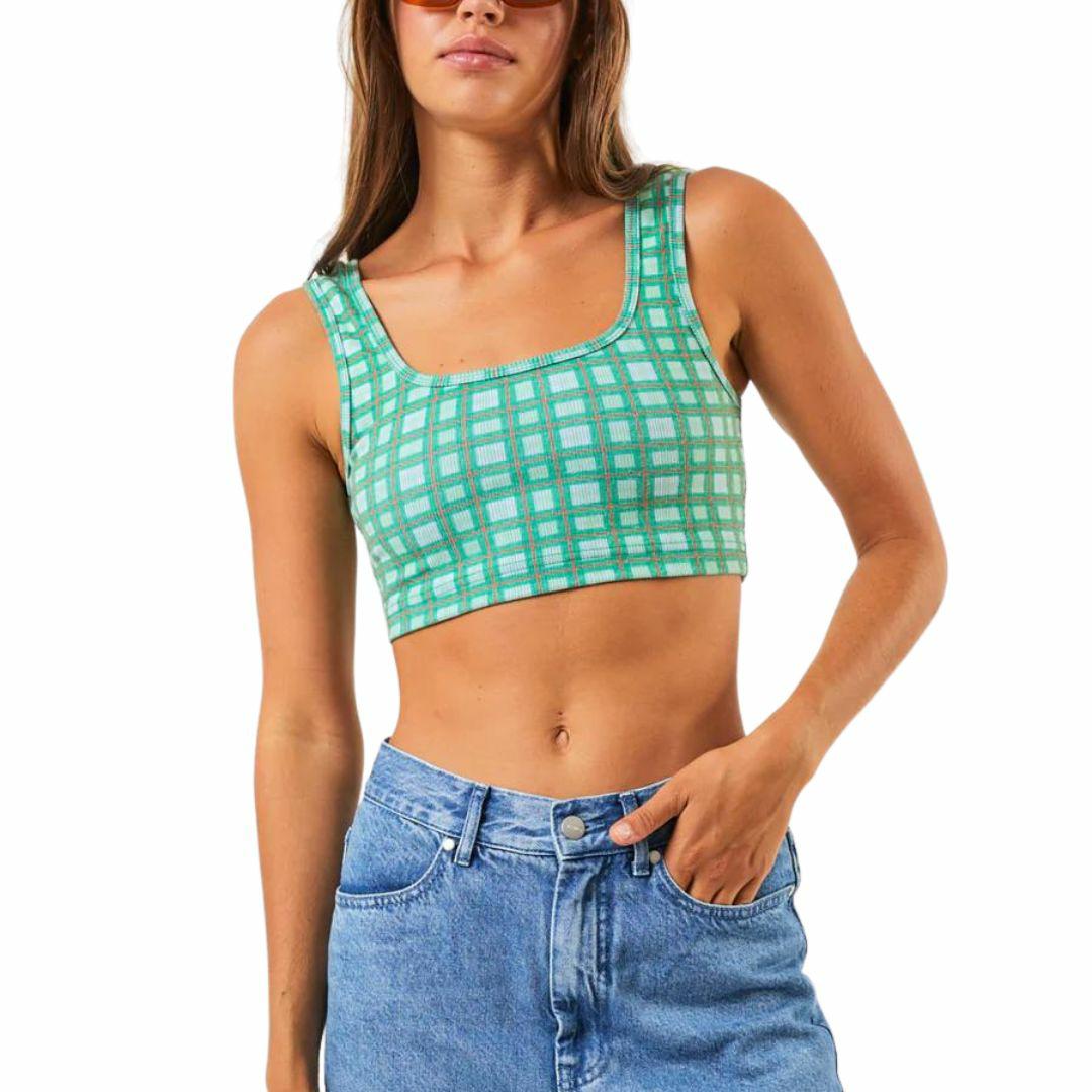 Hemp Rib Check Sl Top Womens Tops Colour is Forest Check