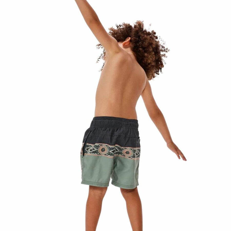 Micro Waves Stripe Volley Kids Toddlers And Groms Boardshorts Colour is Washed Clover
