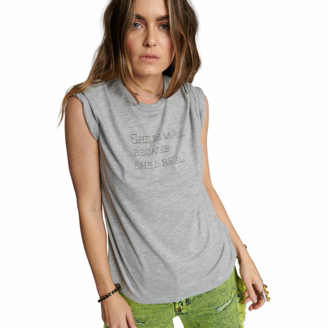 She Is Rare Burnout Crw T Womens Tops Colour is Grey Marle