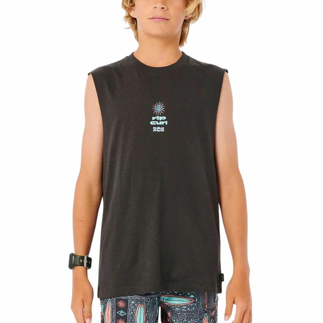 Cosmic Twin Fin Muscle -b Boys Tee Shirts Colour is Washed Black
