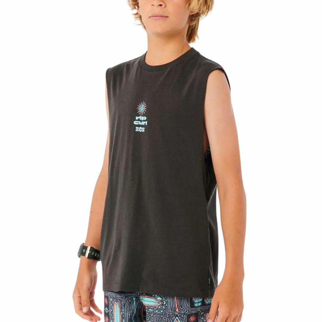Cosmic Twin Fin Muscle -b Boys Tee Shirts Colour is Washed Black