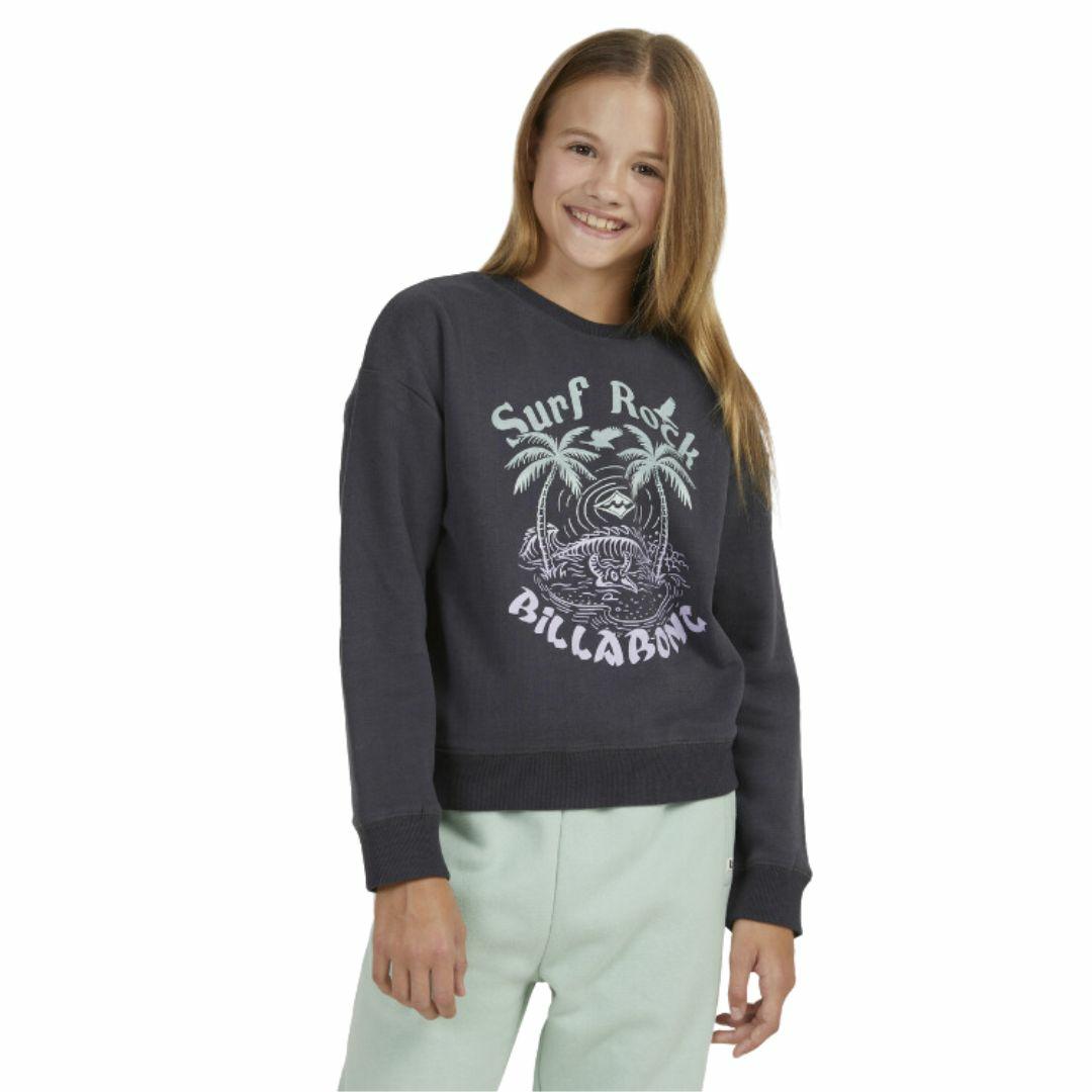 Surf Rock Crew Girls Hooded Tops And Crew Tops Colour is Off Black