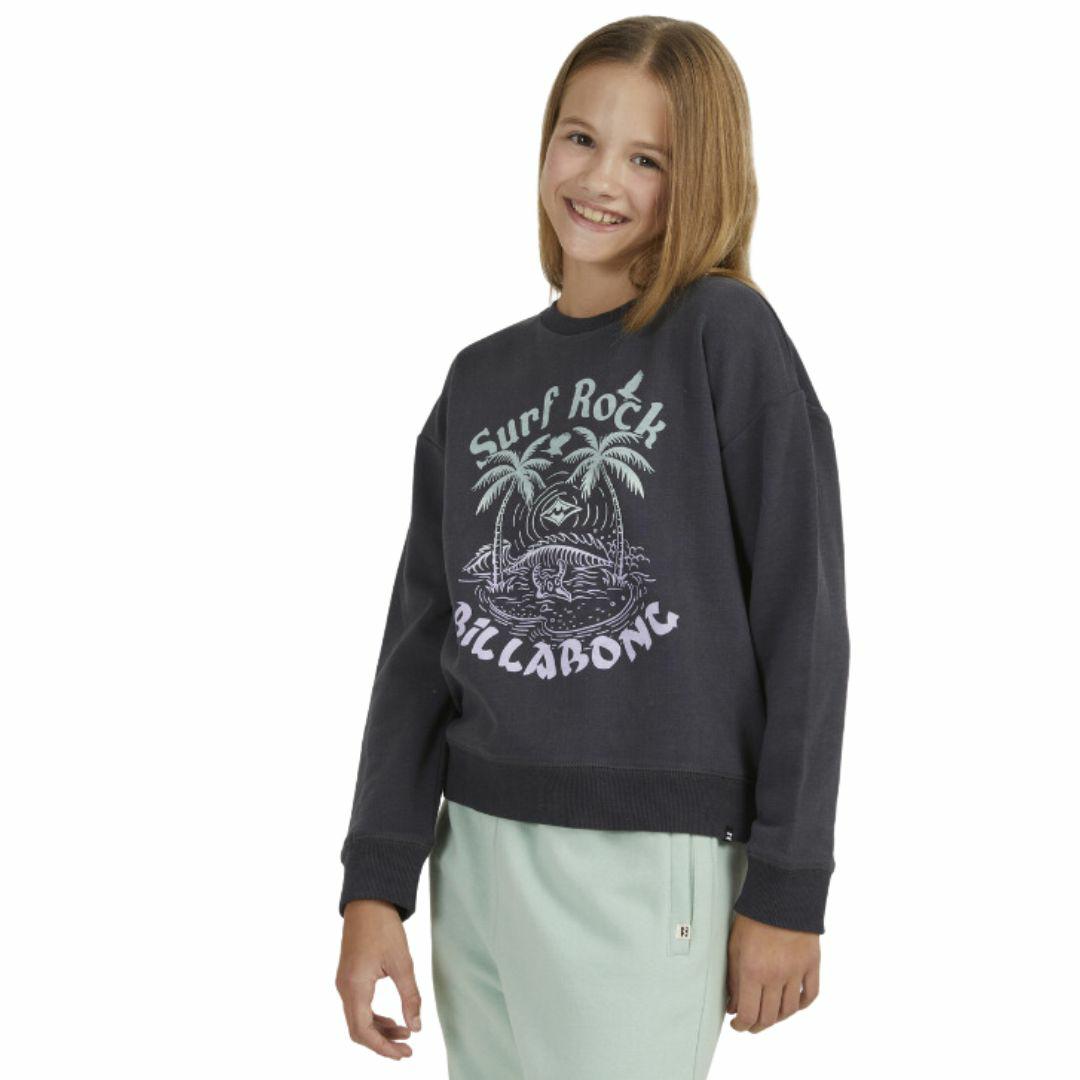 Surf Rock Crew Girls Hooded Tops And Crew Tops Colour is Off Black
