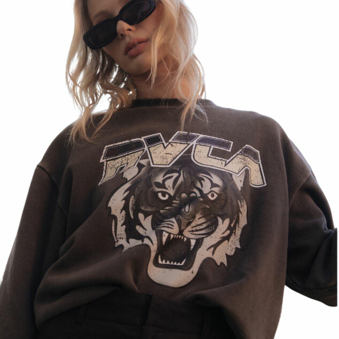 Jungle Cat Crew Womens Hooded Tops And Crew Tops Colour is Pirate Black