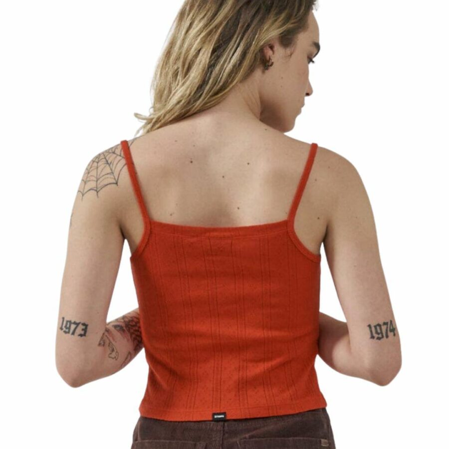 Pointelle Tank Womens Tanks And Singlets Colour is Tomato Red