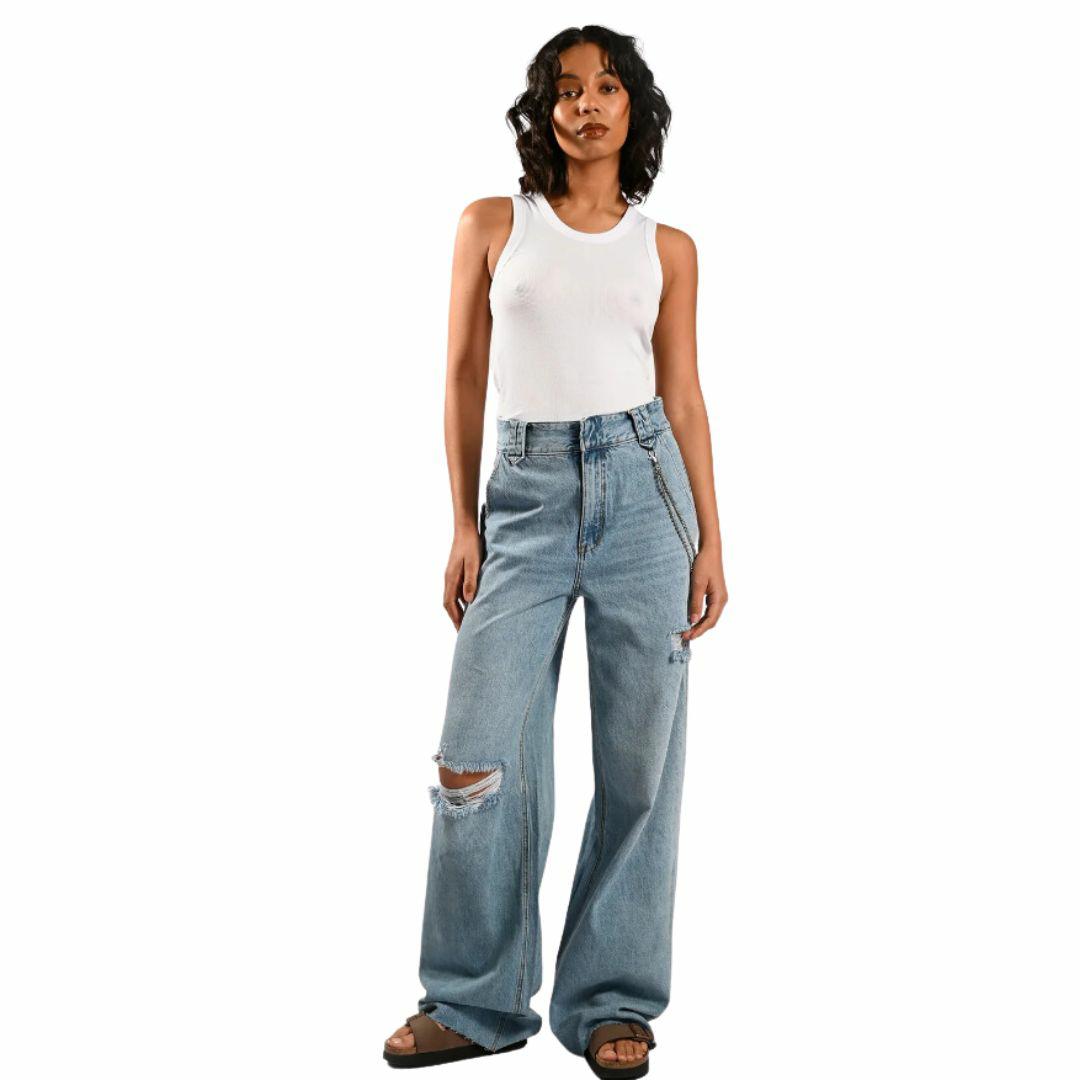 Hi Heights Fashion Wide Womens Pants And Jeans Colour is Indigo