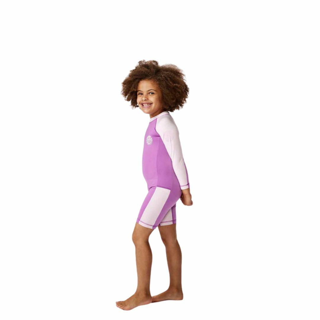Icons Warm Ls Surf Suit - Girls Rash Shirts And Lycra Tops Colour is Neon Purple