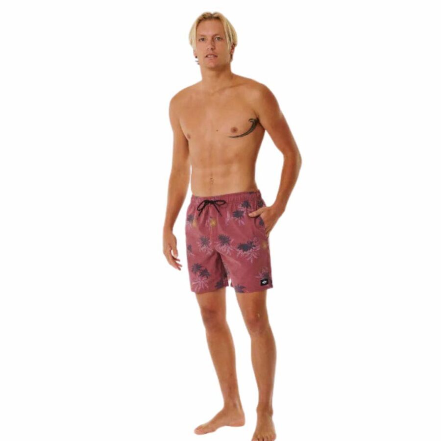 Sun Razed Floral Volley Mens Boardshorts Colour is Apple Butter