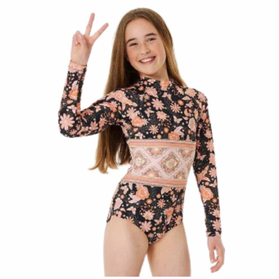 Sun Catcher  Ls Surf Suit Girls Rash Shirts And Lycra Tops Colour is Washed Black