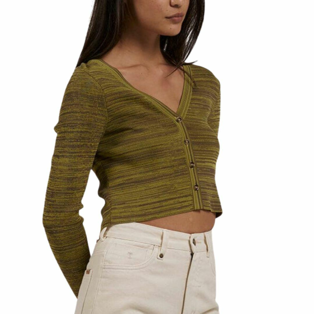 Reaction Knit Cardigan Womens Tops Colour is Antique Moss