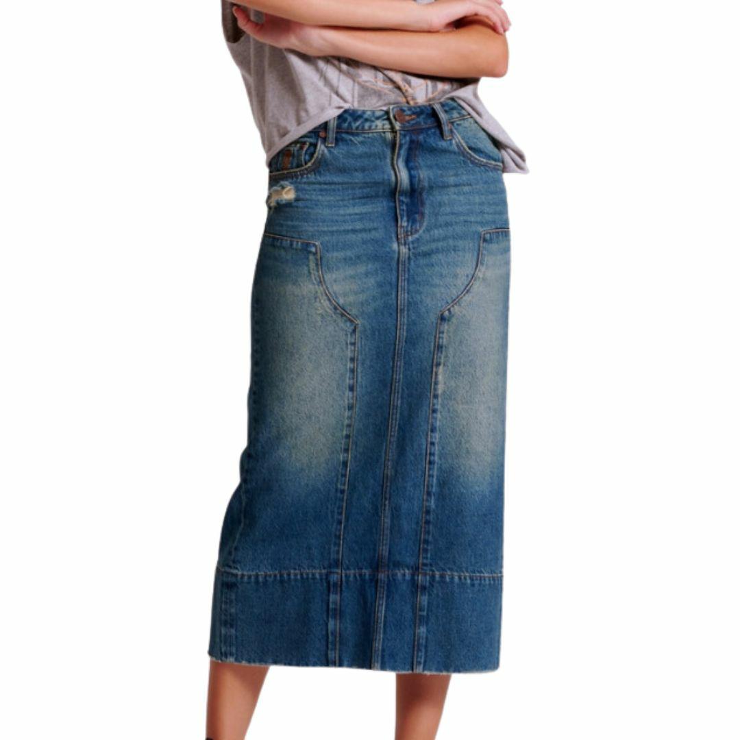 Gritty Blue Denim Skirt Womens Skirts And Dresses Colour is Gritty Blue