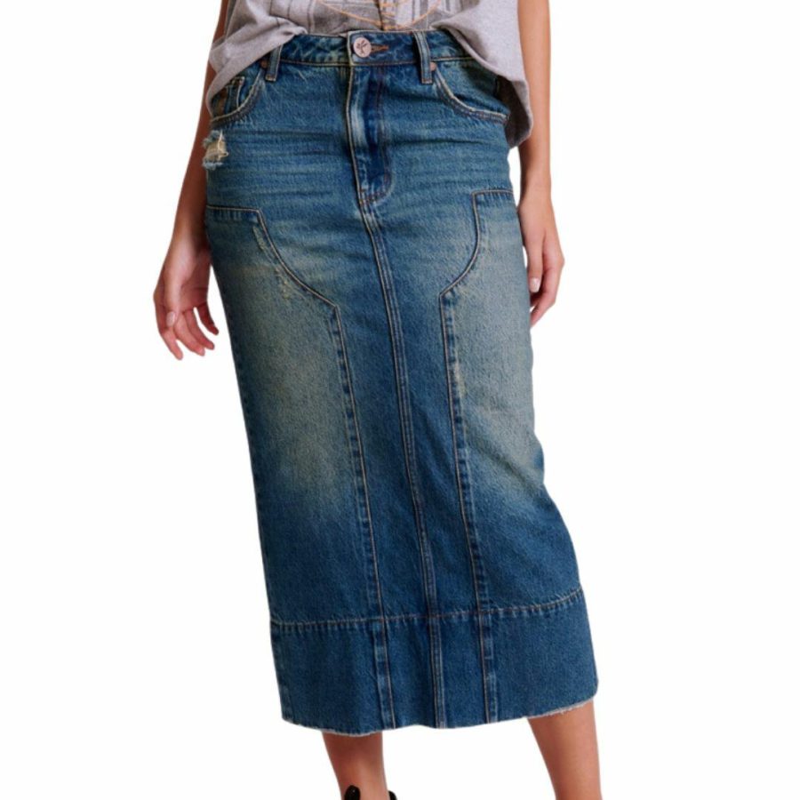 Gritty Blue Denim Skirt Womens Skirts And Dresses Colour is Gritty Blue