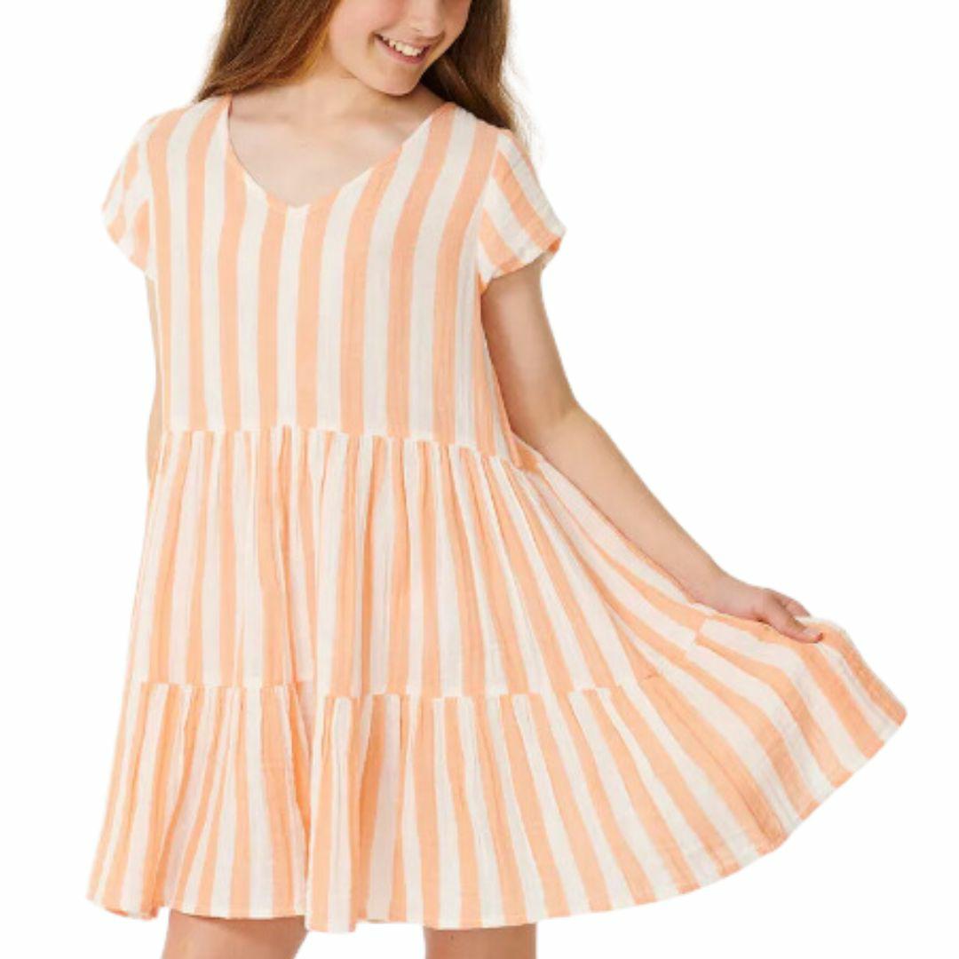 Premium Surf Stripe Dress Girls Skirts And Dresses Colour is Peach