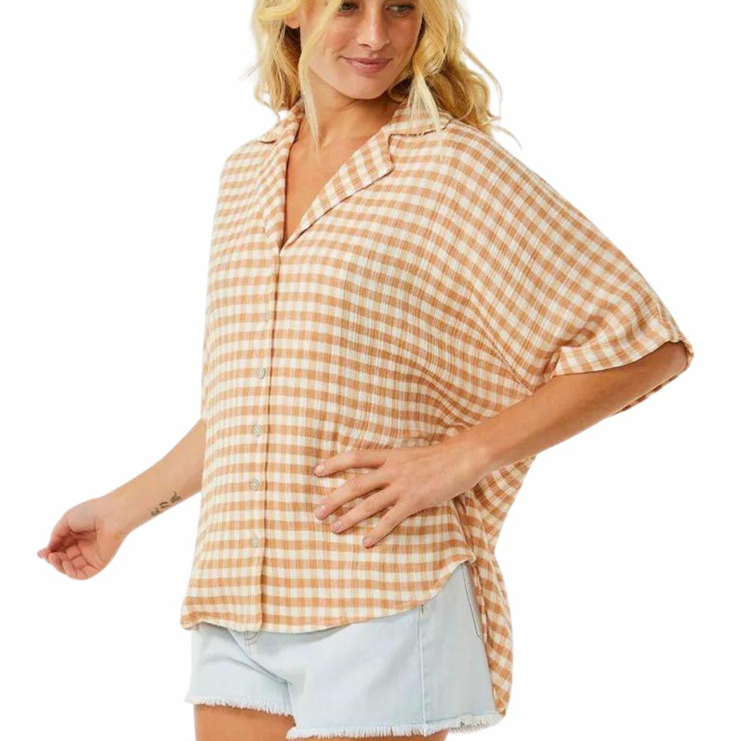 Premium Surf Check Shirt Womens Tops Colour is Light Brown
