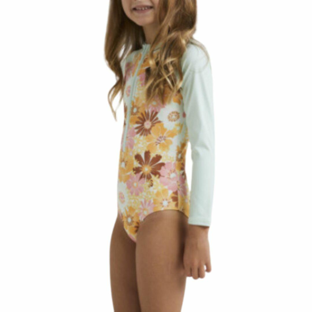 Flower Power 1pce Sunshir Kids Toddlers And Groms Rash Shirts And Lycra Tops Colour is Sweet Mint