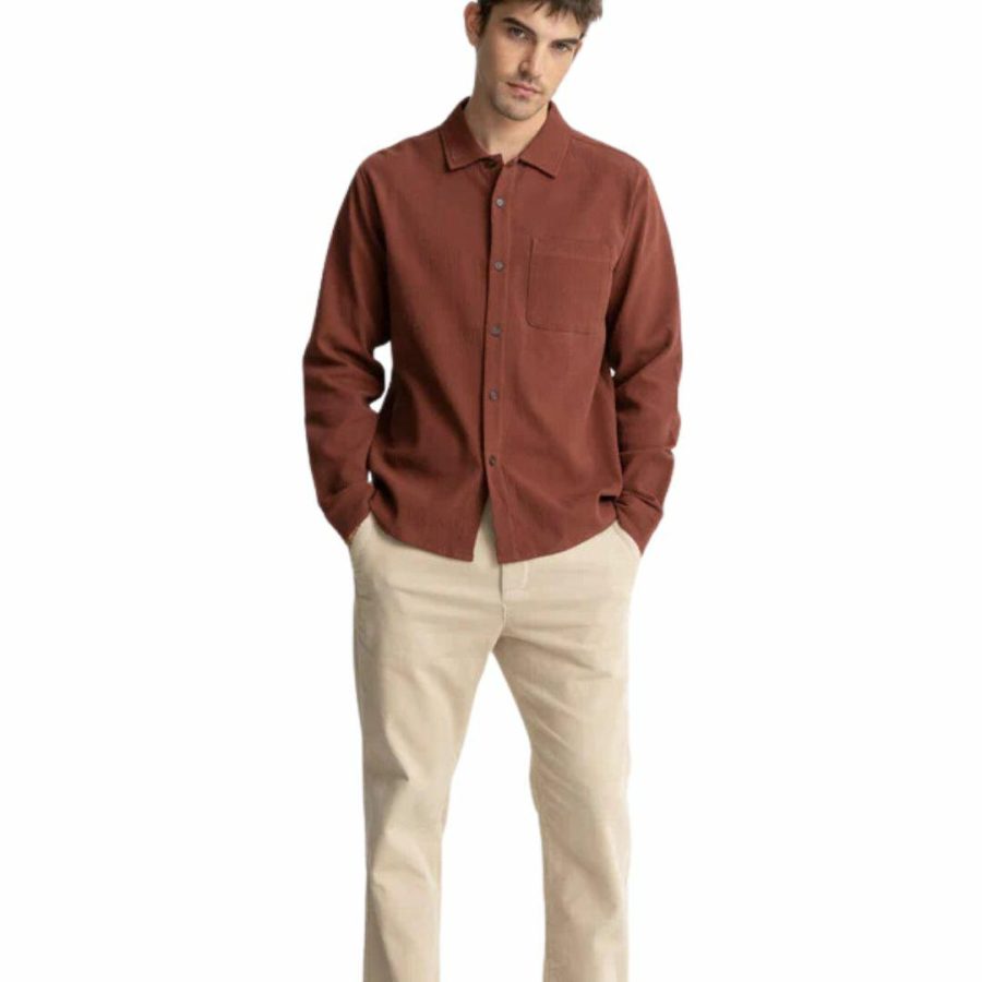 Textured Ls Shirt Mens Tops Colour is Clay