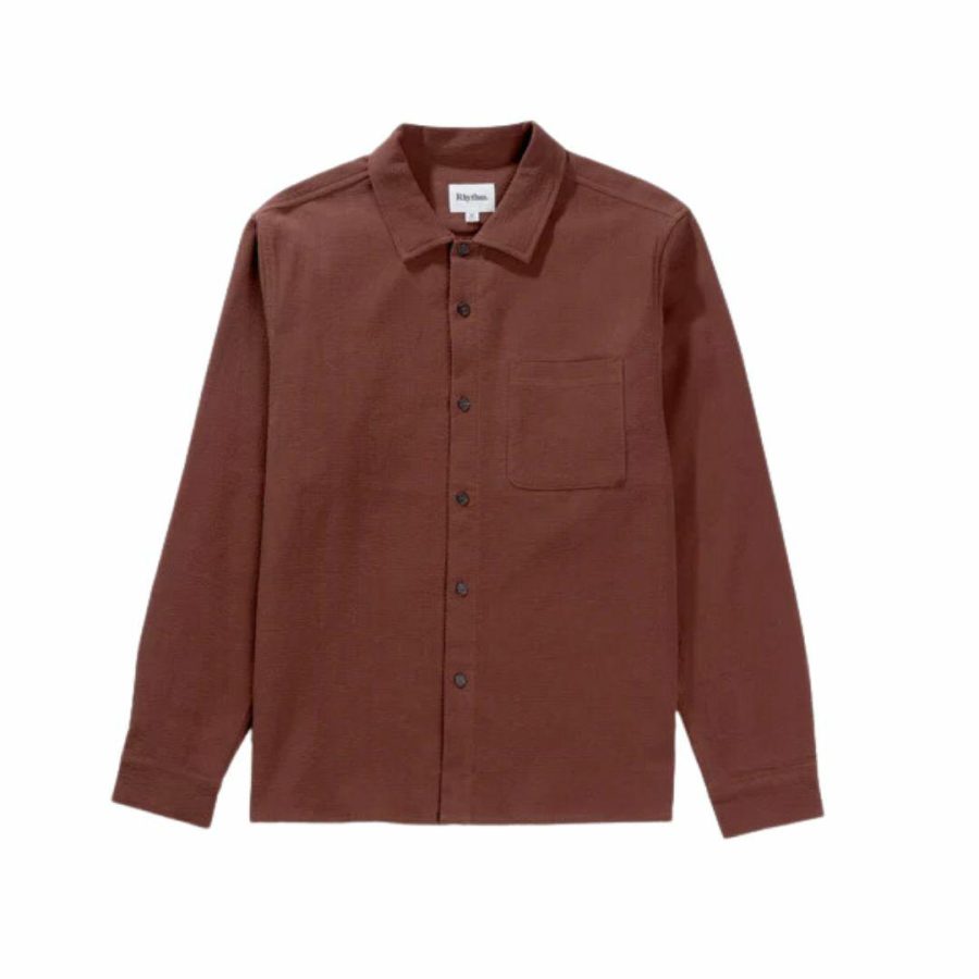 Textured Ls Shirt Mens Tops Colour is Clay