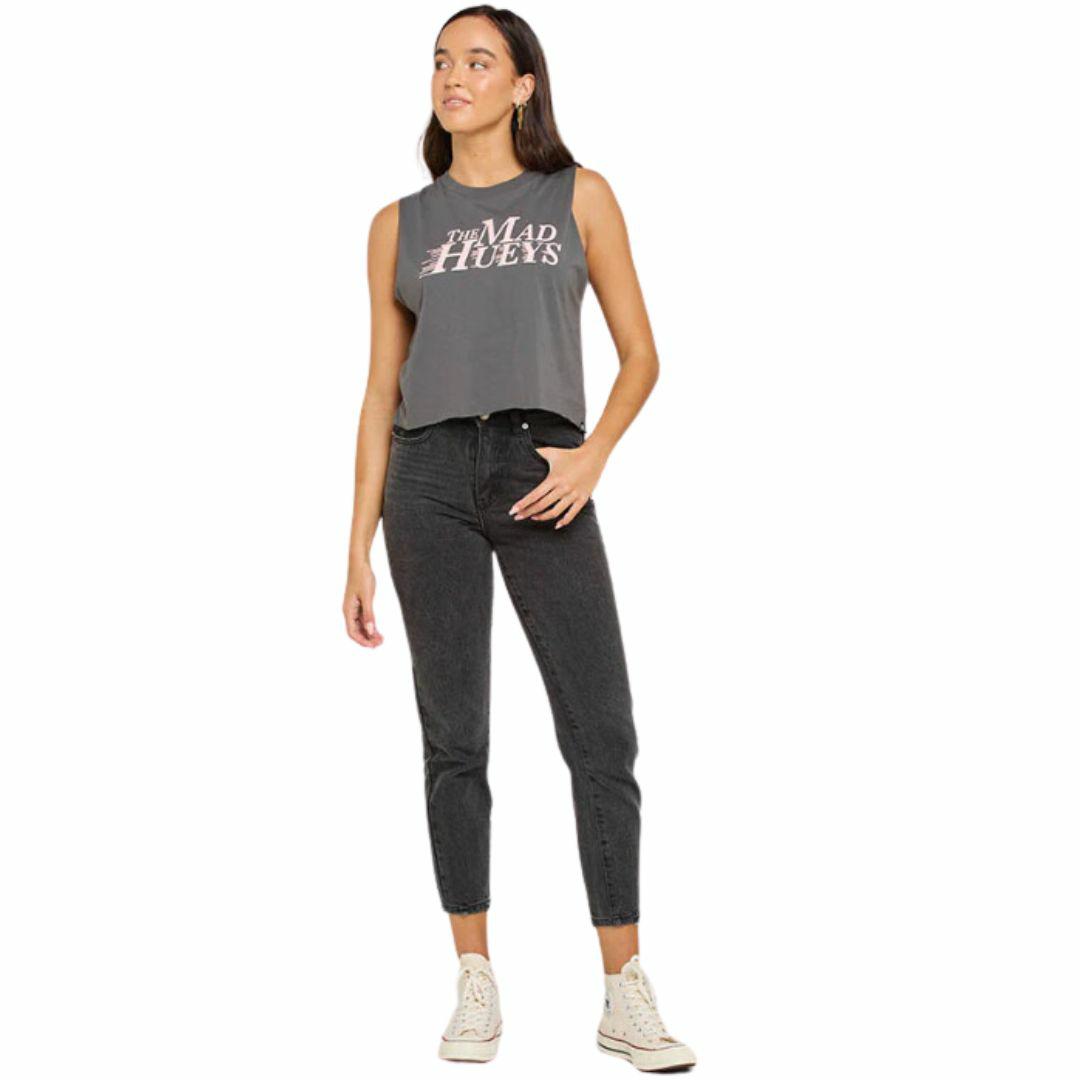 Speeding Hueys Crop Womens Tanks And Singlets Colour is Charcoal