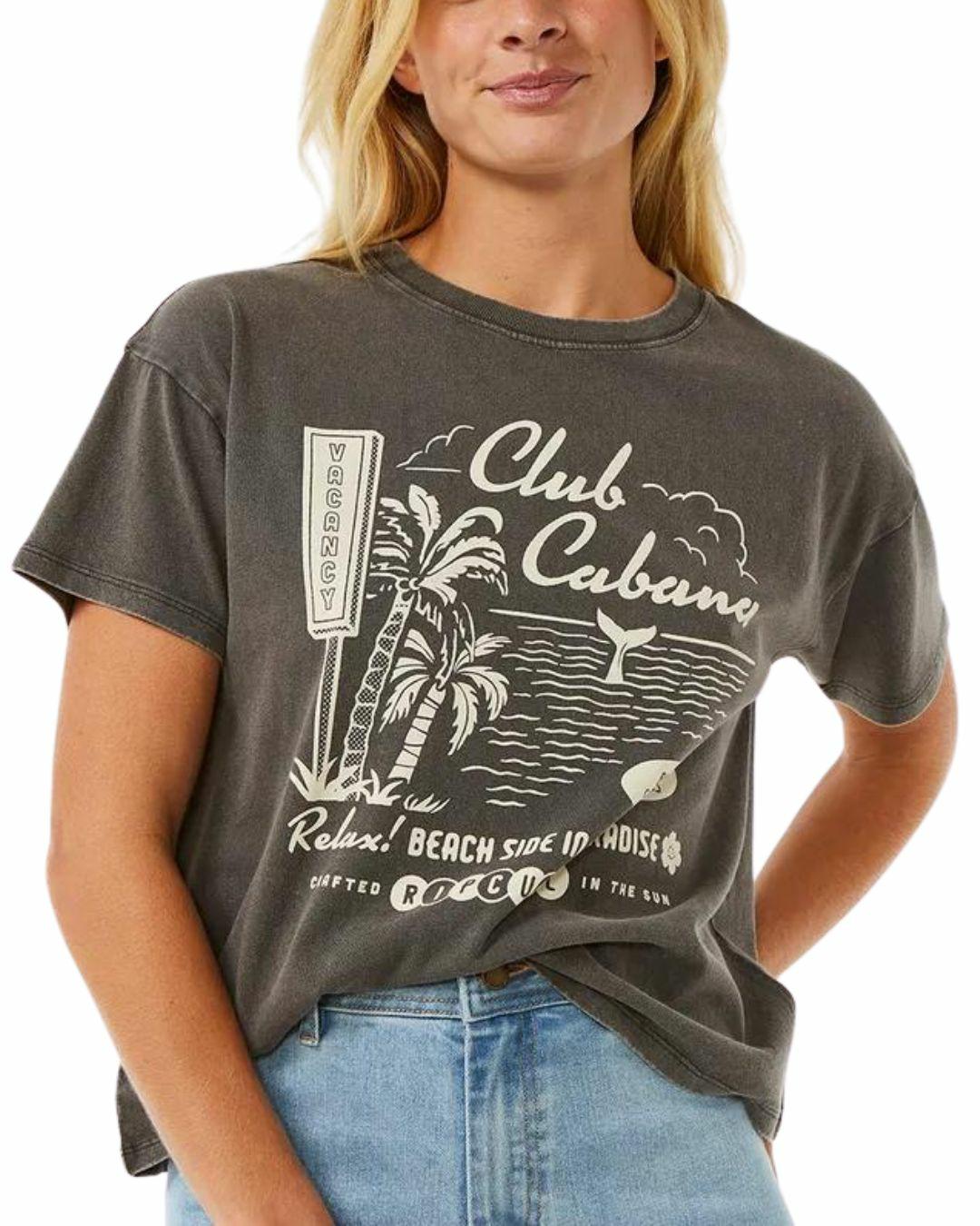 Club Cabana Relaxed Tee Womens Tee Shirts Colour is Wsh Blk